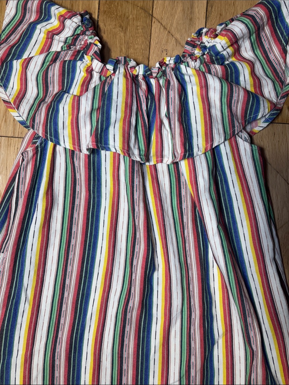 XL Multicolor Striped Off Shoulder Ruffle Dress - Picture 4 of 8